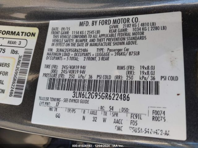 Photo 8 VIN: 3LN6L2G95GR622486 - LINCOLN MKZ 