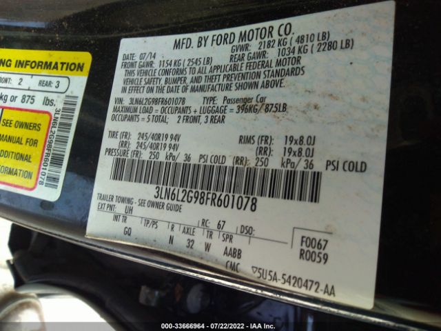 Photo 8 VIN: 3LN6L2G98FR601078 - LINCOLN MKZ 