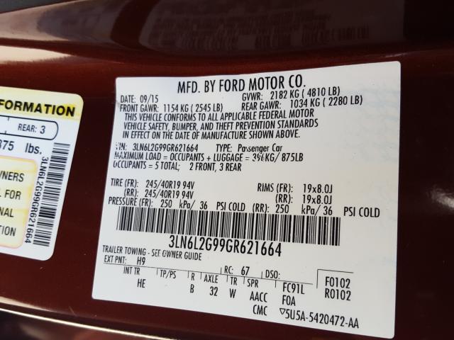 Photo 9 VIN: 3LN6L2G99GR621664 - LINCOLN MKZ 