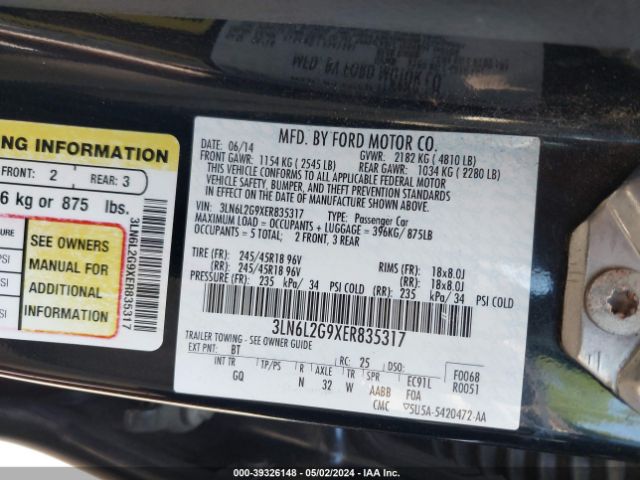 Photo 8 VIN: 3LN6L2G9XER835317 - LINCOLN MKZ 