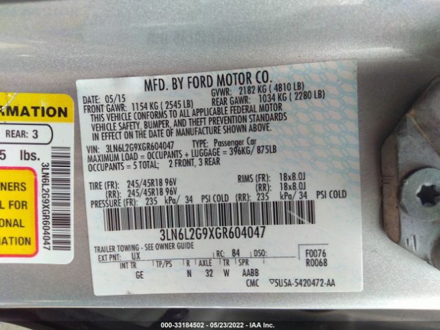 Photo 8 VIN: 3LN6L2G9XGR604047 - LINCOLN MKZ 