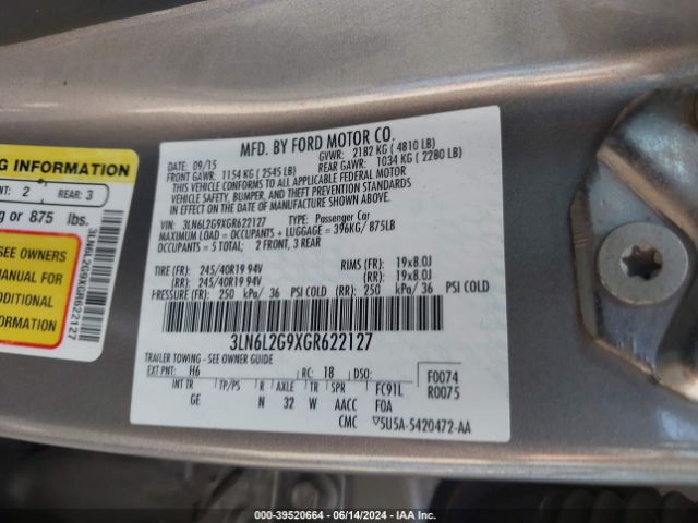 Photo 8 VIN: 3LN6L2G9XGR622127 - LINCOLN MKZ 