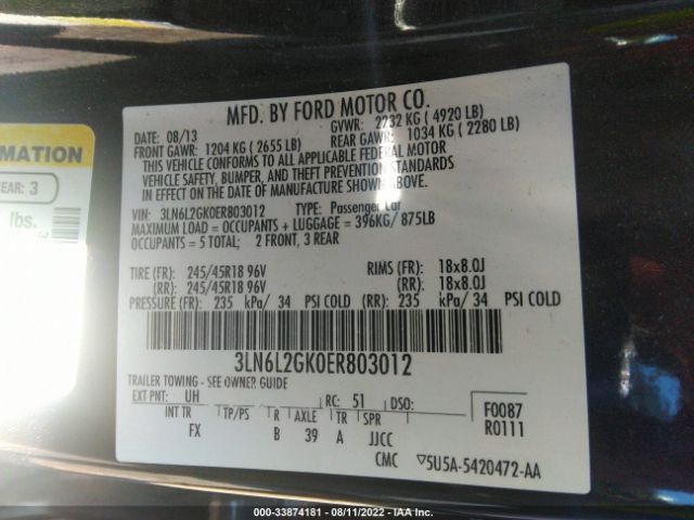 Photo 8 VIN: 3LN6L2GK0ER803012 - LINCOLN MKZ 