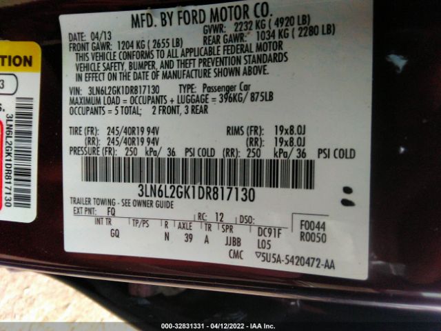 Photo 8 VIN: 3LN6L2GK1DR817130 - LINCOLN MKZ 