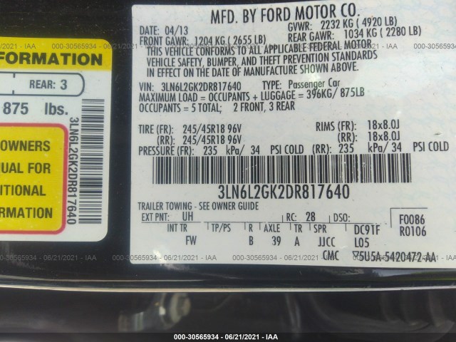 Photo 8 VIN: 3LN6L2GK2DR817640 - LINCOLN MKZ 