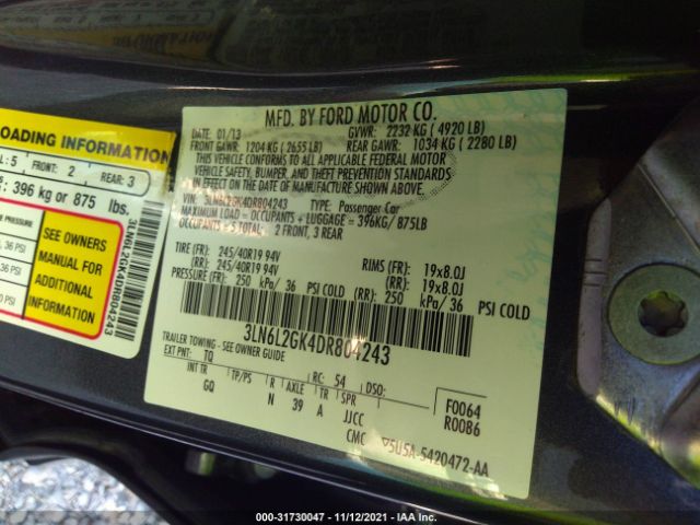 Photo 8 VIN: 3LN6L2GK4DR804243 - LINCOLN MKZ 