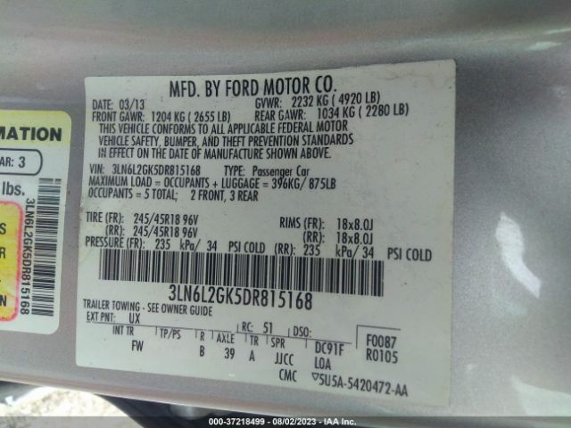 Photo 8 VIN: 3LN6L2GK5DR815168 - LINCOLN MKZ 