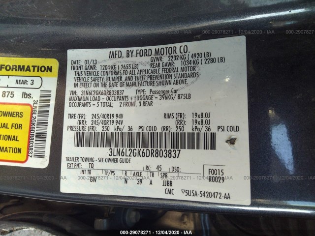 Photo 8 VIN: 3LN6L2GK6DR803837 - LINCOLN MKZ 