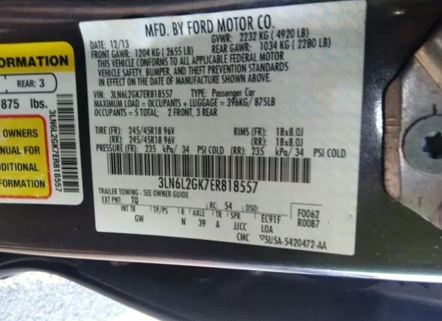 Photo 8 VIN: 3LN6L2GK7ER818557 - LINCOLN MKZ 