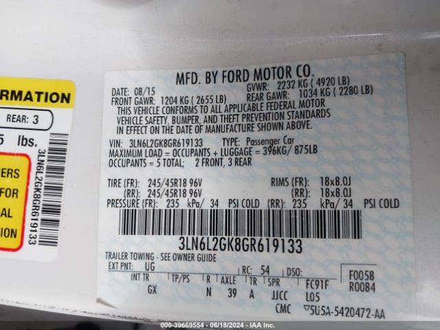 Photo 8 VIN: 3LN6L2GK8GR619133 - LINCOLN MKZ 