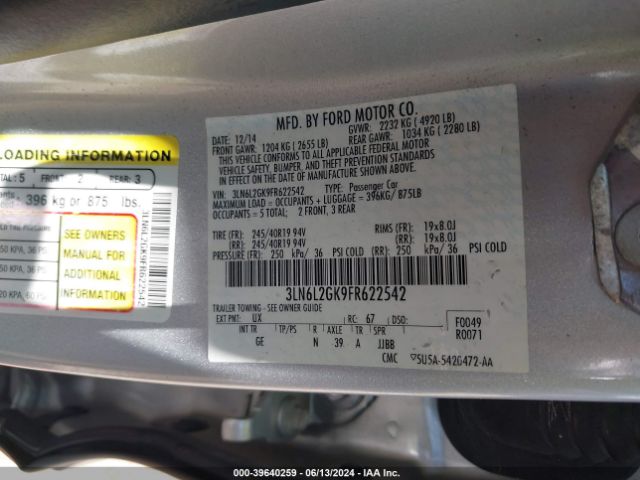 Photo 8 VIN: 3LN6L2GK9FR622542 - LINCOLN MKZ 