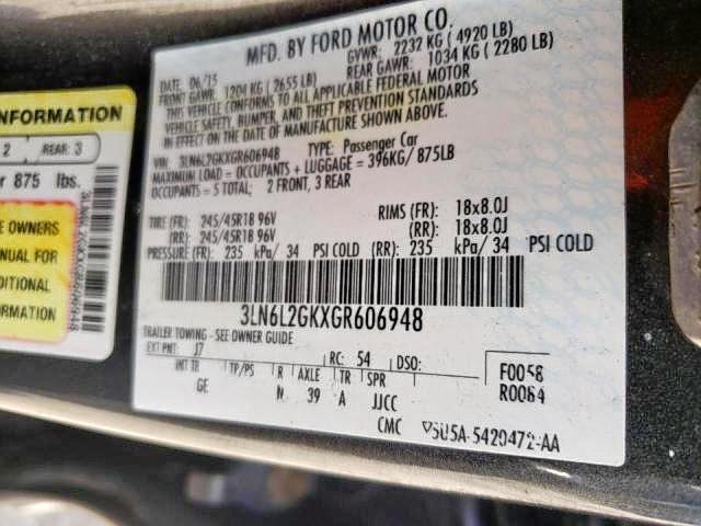 Photo 9 VIN: 3LN6L2GKXGR606948 - LINCOLN MKZ 