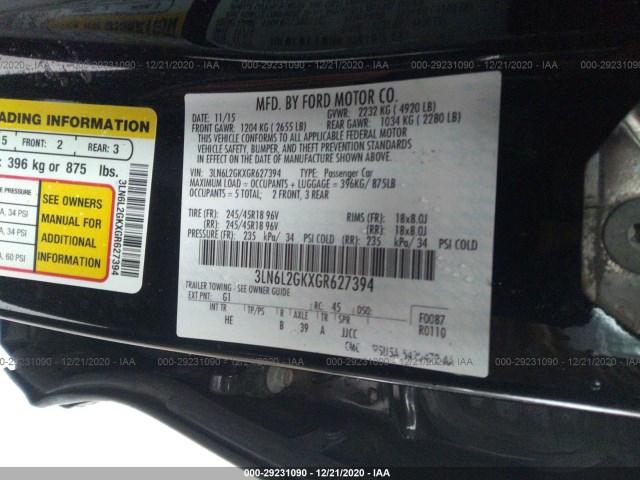 Photo 8 VIN: 3LN6L2GKXGR627394 - LINCOLN MKZ 