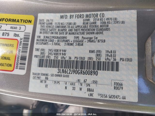 Photo 8 VIN: 3LN6L2J90GR600890 - LINCOLN MKZ 