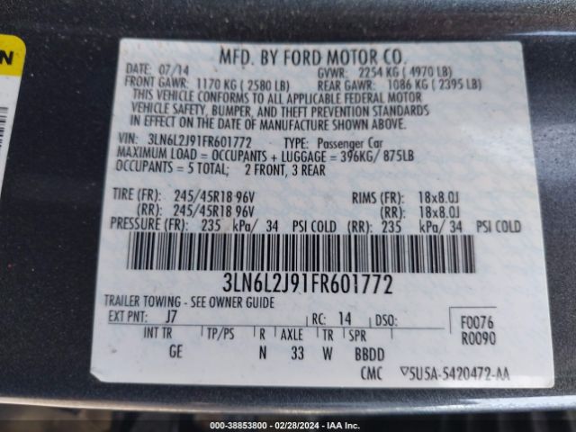 Photo 8 VIN: 3LN6L2J91FR601772 - LINCOLN MKZ 