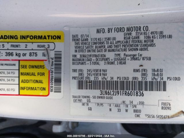 Photo 8 VIN: 3LN6L2J91FR601836 - LINCOLN MKZ 