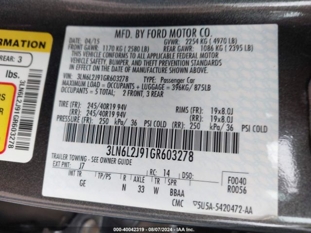 Photo 8 VIN: 3LN6L2J91GR603278 - LINCOLN MKZ 