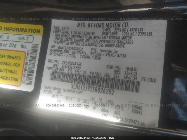 Photo 8 VIN: 3LN6L2J92ER826202 - LINCOLN MKZ 