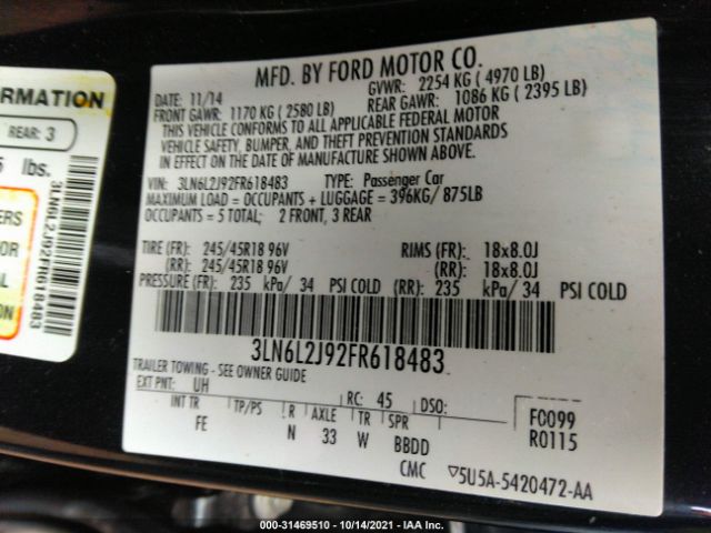 Photo 8 VIN: 3LN6L2J92FR618483 - LINCOLN MKZ 