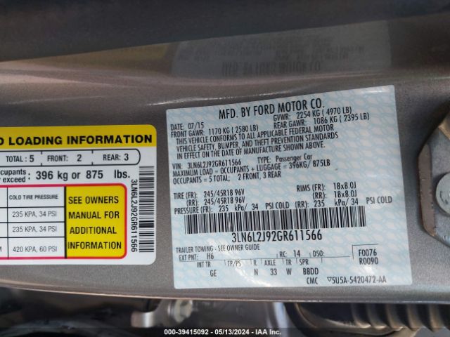 Photo 8 VIN: 3LN6L2J92GR611566 - LINCOLN MKZ 