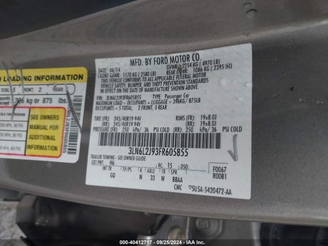 Photo 8 VIN: 3LN6L2J93FR605855 - LINCOLN MKZ 