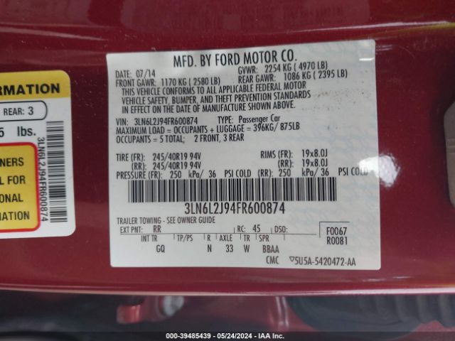 Photo 8 VIN: 3LN6L2J94FR600874 - LINCOLN MKZ 