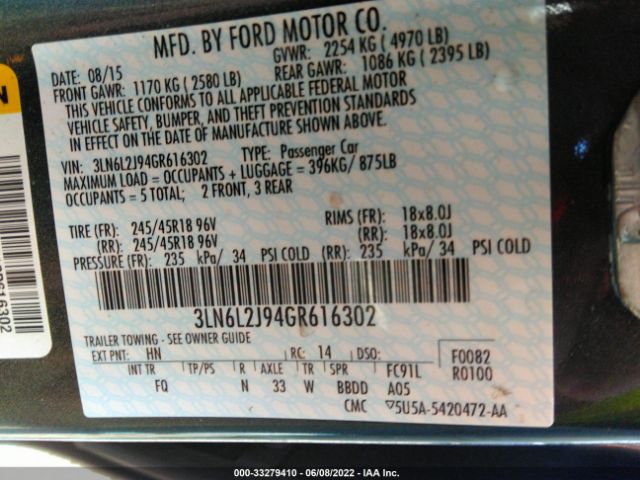 Photo 8 VIN: 3LN6L2J94GR616302 - LINCOLN MKZ 