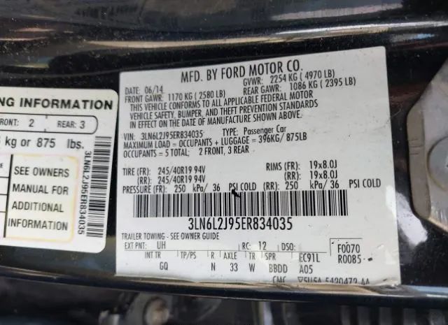 Photo 8 VIN: 3LN6L2J95ER834035 - LINCOLN MKZ 