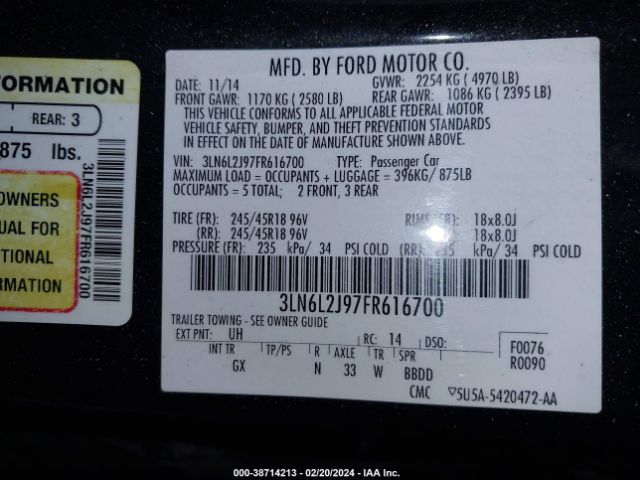 Photo 8 VIN: 3LN6L2J97FR616700 - LINCOLN MKZ 