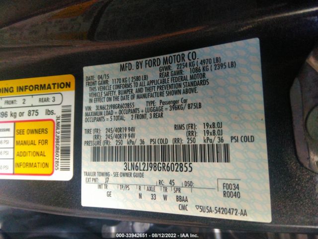 Photo 8 VIN: 3LN6L2J98GR602855 - LINCOLN MKZ 