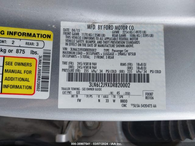 Photo 8 VIN: 3LN6L2J9XDR820002 - LINCOLN MKZ 