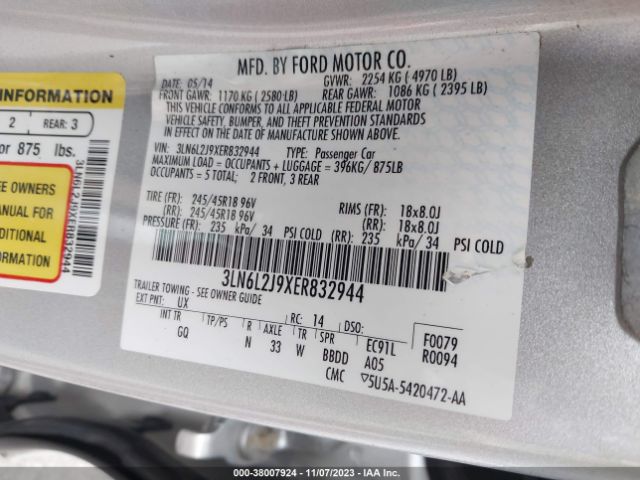 Photo 8 VIN: 3LN6L2J9XER832944 - LINCOLN MKZ 