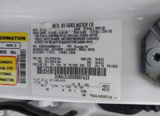 Photo 8 VIN: 3LN6L2LU0DR807633 - LINCOLN MKZ HYBRID 