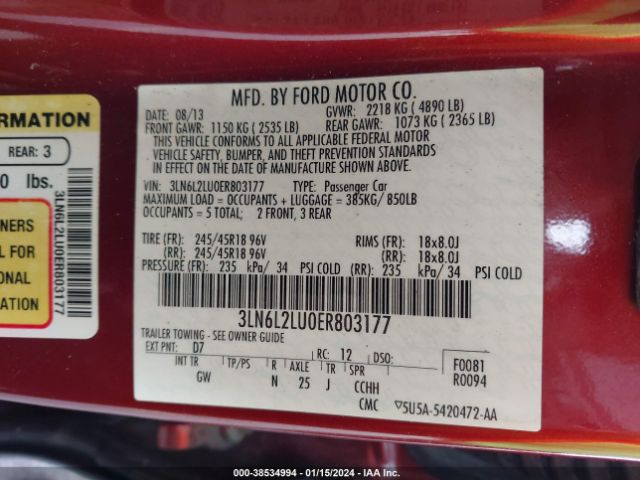 Photo 8 VIN: 3LN6L2LU0ER803177 - LINCOLN MKZ HYBRID 