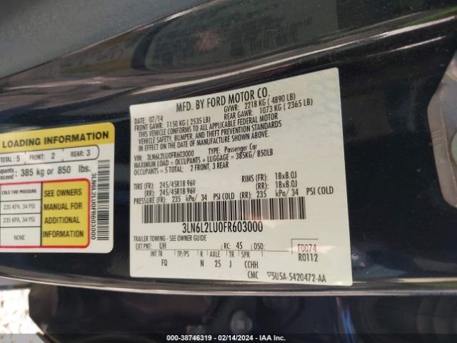 Photo 8 VIN: 3LN6L2LU0FR603000 - LINCOLN MKZ HYBRID 