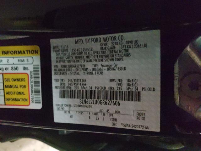 Photo 9 VIN: 3LN6L2LU0GR627606 - LINCOLN MKZ HYBRID 