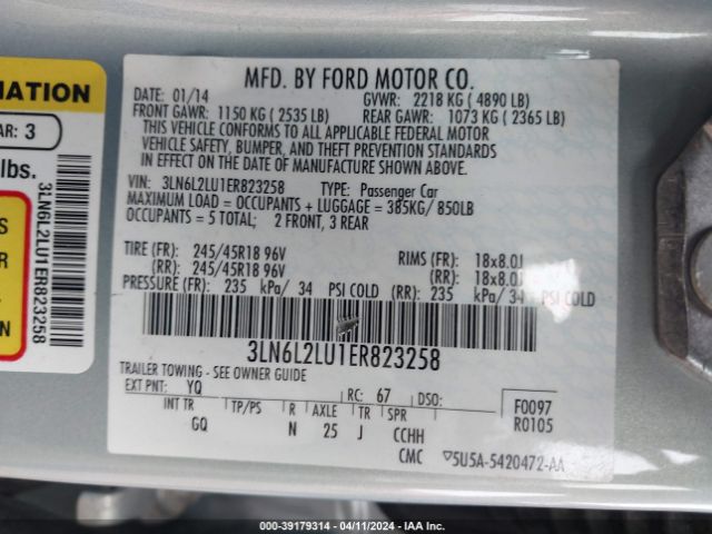 Photo 8 VIN: 3LN6L2LU1ER823258 - LINCOLN MKZ HYBRID 