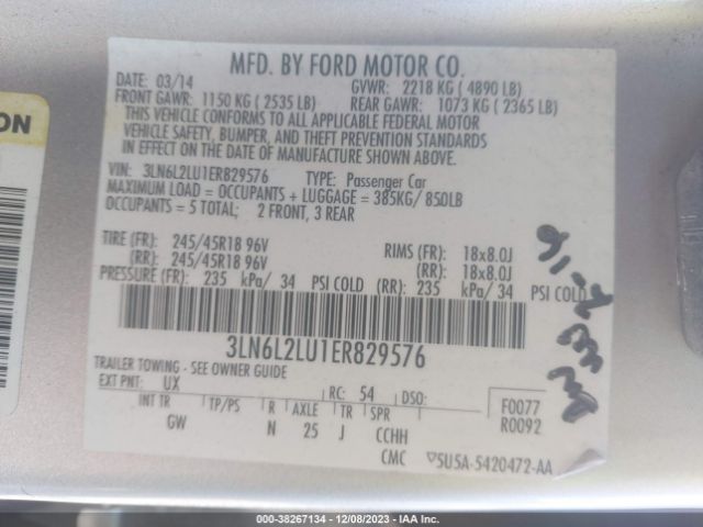 Photo 8 VIN: 3LN6L2LU1ER829576 - LINCOLN MKZ HYBRID 