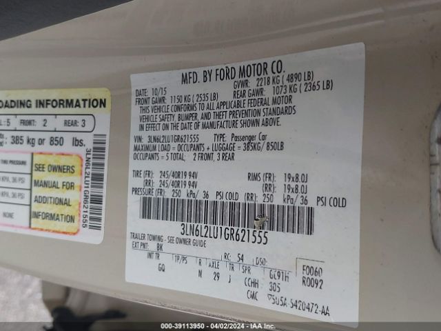 Photo 8 VIN: 3LN6L2LU1GR621555 - LINCOLN MKZ HYBRID 