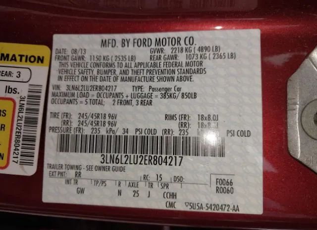 Photo 8 VIN: 3LN6L2LU2ER804217 - LINCOLN MKZ HYBRID 