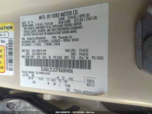 Photo 8 VIN: 3LN6L2LU2FR600406 - LINCOLN MKZ HYBRID 