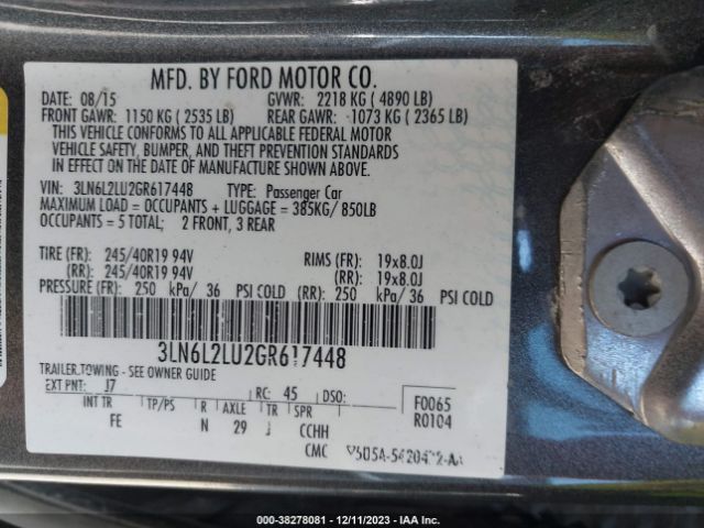 Photo 8 VIN: 3LN6L2LU2GR617448 - LINCOLN MKZ HYBRID 