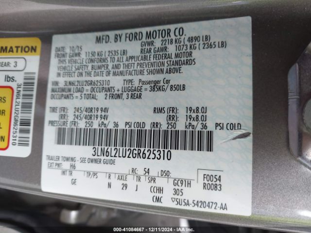 Photo 8 VIN: 3LN6L2LU2GR625310 - LINCOLN MKZ 