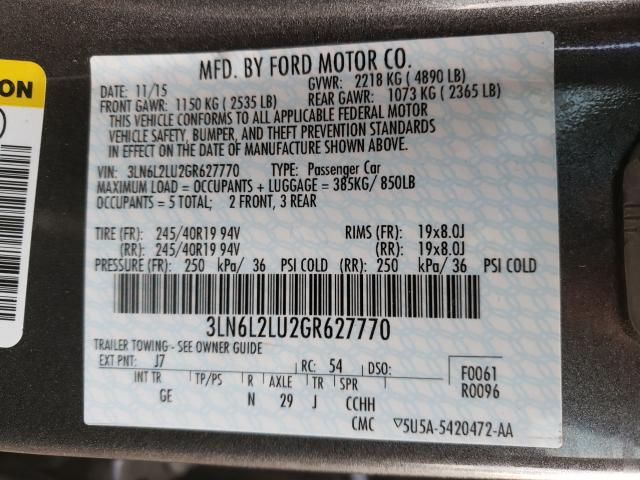 Photo 9 VIN: 3LN6L2LU2GR627770 - LINCOLN MKZ HYBRID 