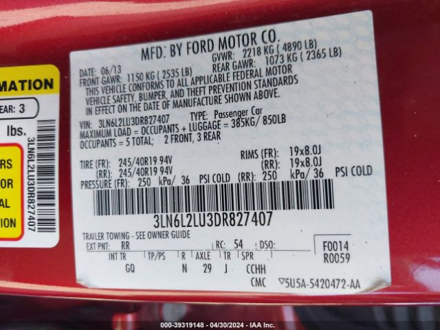 Photo 8 VIN: 3LN6L2LU3DR827407 - LINCOLN MKZ HYBRID 