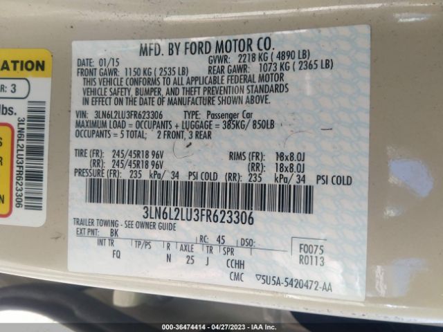 Photo 8 VIN: 3LN6L2LU3FR623306 - LINCOLN MKZ HYBRID 