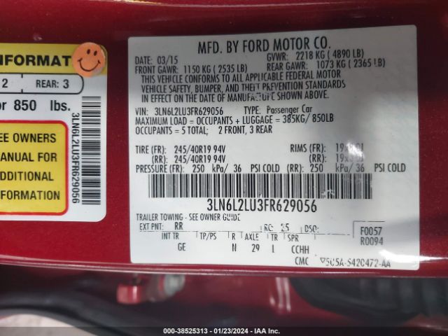 Photo 8 VIN: 3LN6L2LU3FR629056 - LINCOLN MKZ HYBRID 