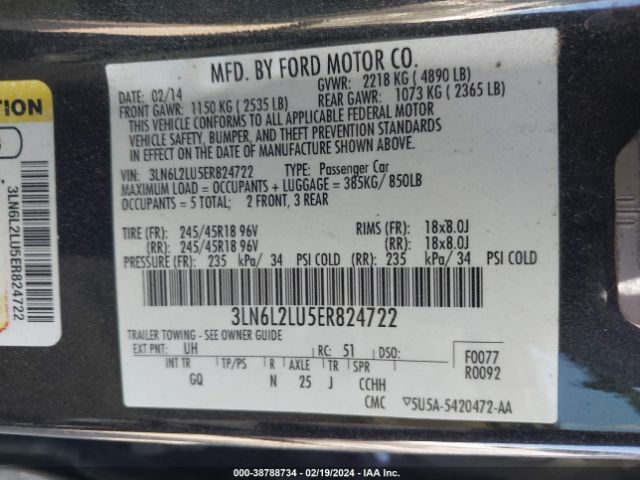 Photo 8 VIN: 3LN6L2LU5ER824722 - LINCOLN MKZ HYBRID 