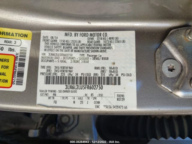 Photo 8 VIN: 3LN6L2LU5FR602750 - LINCOLN MKZ HYBRID 