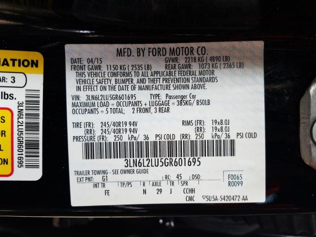 Photo 9 VIN: 3LN6L2LU5GR601695 - LINCOLN MKZ HYBRID 